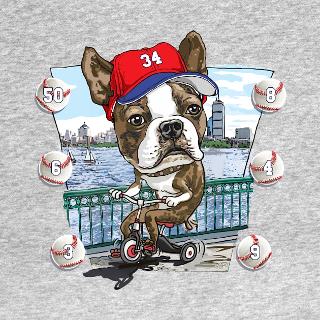 Boston Terrier Dog with Red Baseball Hat by Mudge